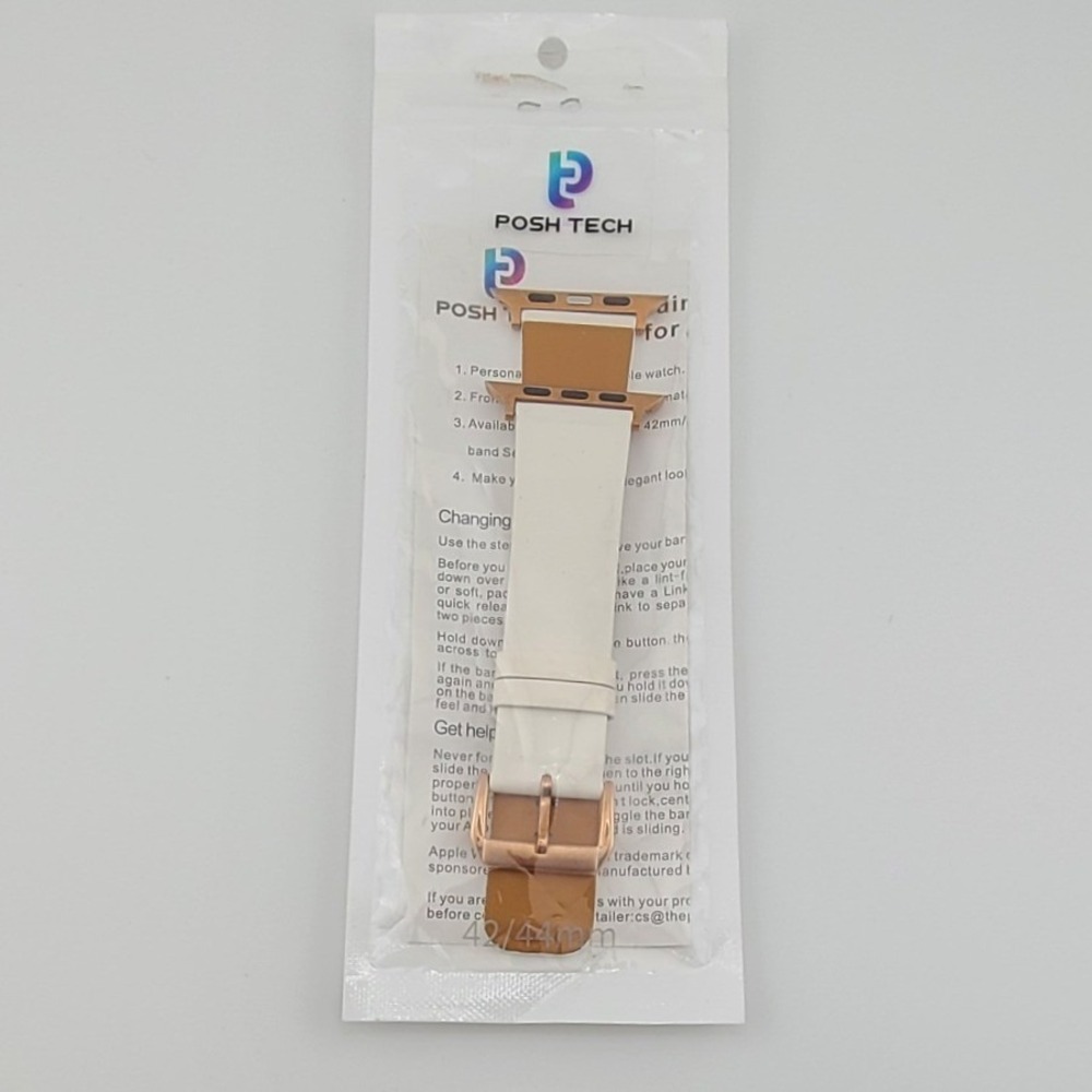 Posh Tech White Leather Apple Watch Band 42/44mm Rose Gold